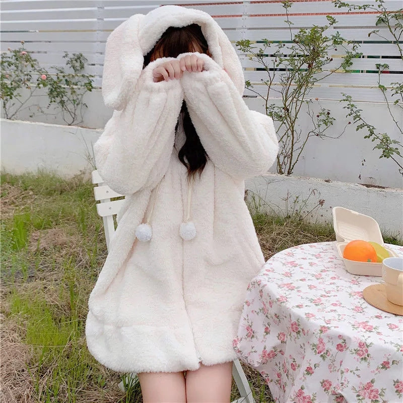 Cute Fluffy Rabbit Ear Oversized Long Sleeve Pullover Hoodie Sweatshirt E-Girl Kawaii Korean Japanese Harajuku