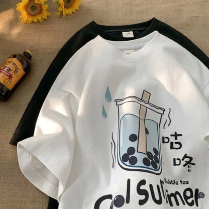 Bubble Milk Tea Print Short Sleeve T-shirt