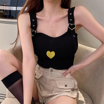 Heart Embroidery Knit Crop Top