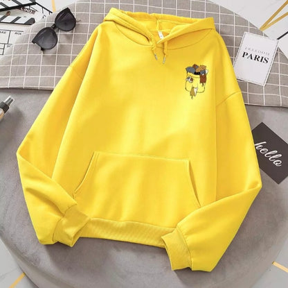 Cute Cat Cartoon Pocket Print Loose Fleece Hoodie Crewneck Pullover Sweatshirt Aesthetic Casual E-Girl Kawaii Korean Japanese Harajuku