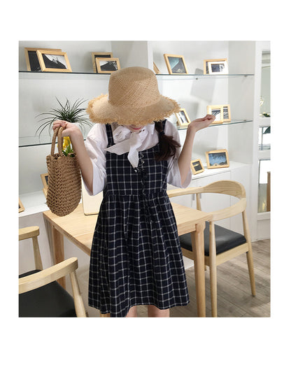 Cute Summer Preppy Loose Casual Plaid Checkered Tank Dress E-Girl Kawaii Korean Japanese Harajuku Retro Streetwear