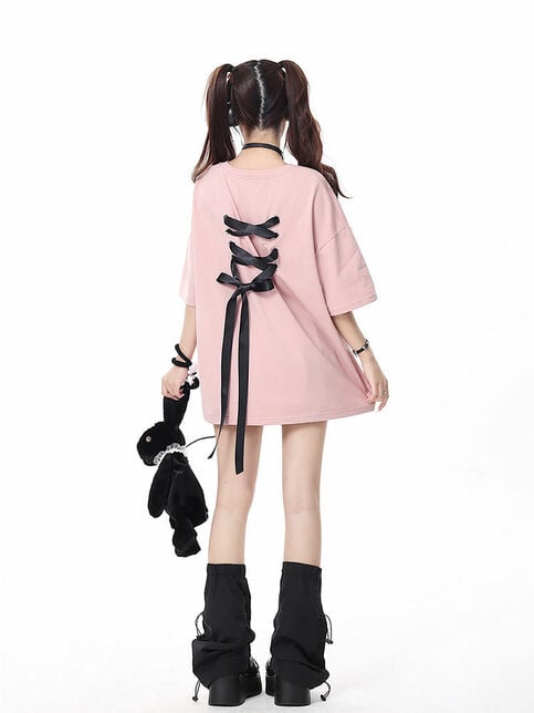 Bow Bandage Oversized Short Sleeve T-shirt