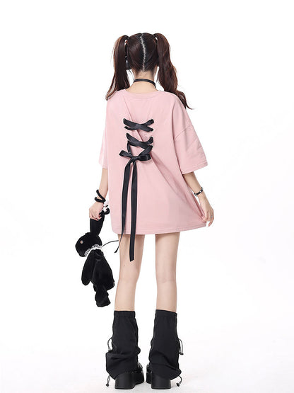 Bow Bandage Oversized Short Sleeve T-shirt