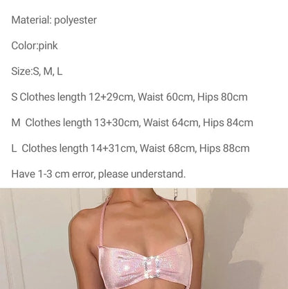 Cute 2pc Set Pink Glitter Fairy Crop Top + Mini Skirt Sexy Club Party Rave Summer Aesthetic Casual E-Girl Kawaii Korean Japanese Harajuku