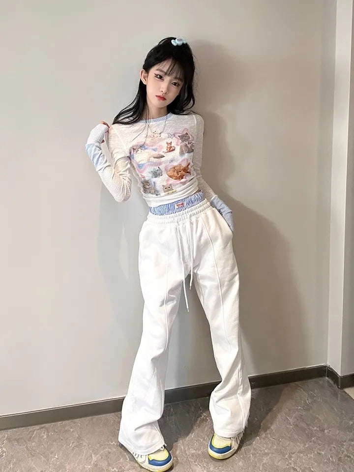 Kawaii Cat Print Long Sleeve T-shirt
