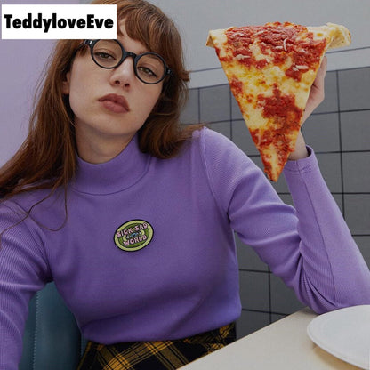 Cute Purple Knit Long Sleeve Shirt Turtleneck Sweatshirt T-shirt Top Autumn E-Girl Kawaii Korean Japanese Harajuku Streetwear