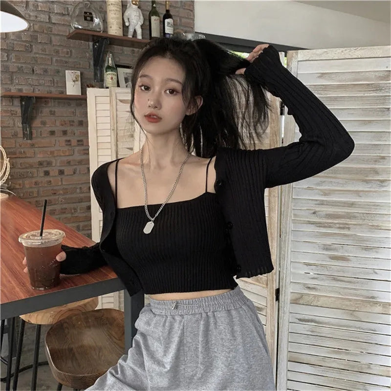 2PCS Tube Top + Ribbed Knit Cardigan