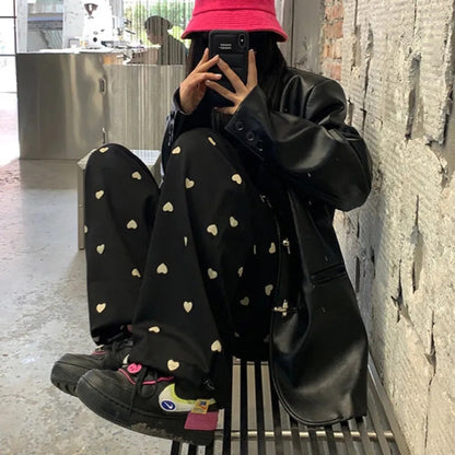 Black Heart Loose High Waist Pants