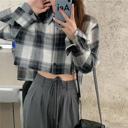 Plaid Long Sleeve Crop Top