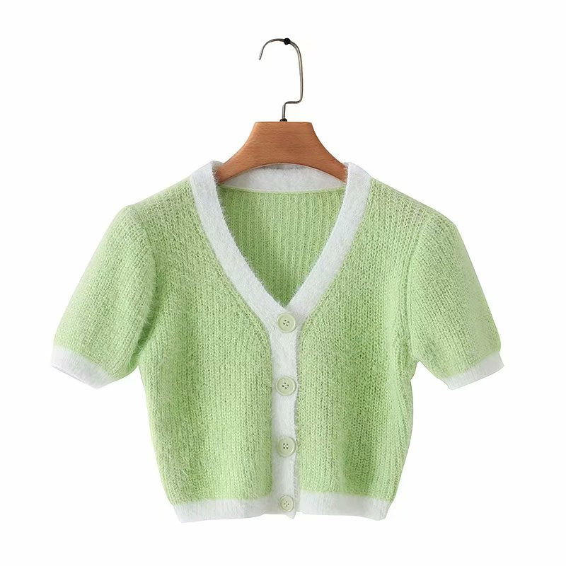 Cute Vintage Sweater Cardigan Knit Crop Top Short Sleeve Shirt Tee T-shirt E-Girl Kawaii Korean Japanese Harajuku Chinese Retro Streetwear Aesthetic