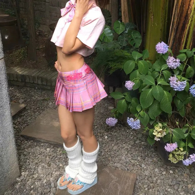 Pink Pleated Low Waist Mini Skirt