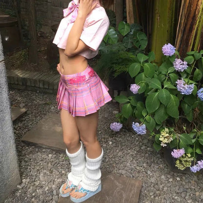 Pink Pleated Low Waist Mini Skirt