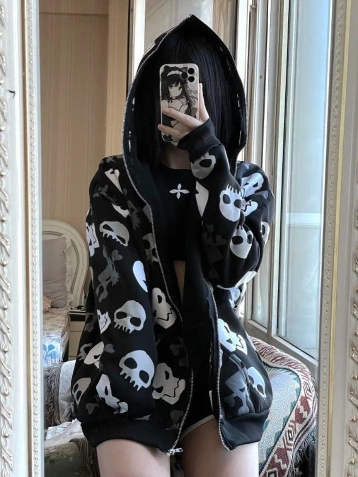 Black Skull Punk Zipper Hoodie