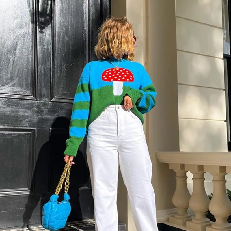 Mushroom Print Patchwork Sweater