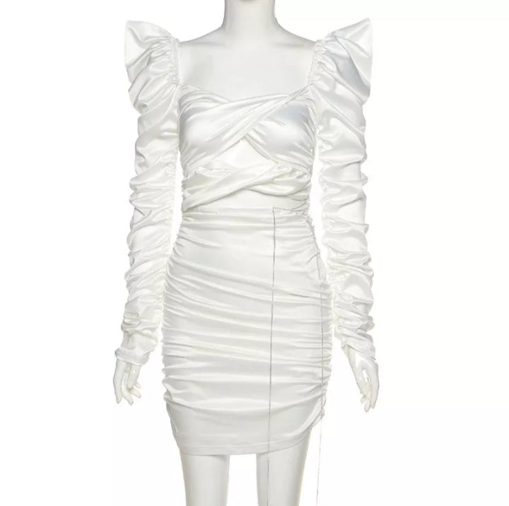 Cute Diamond Ruched Bandage Lace Up Hollow Out Long Sleeve Bodycon Dress Summer Party Club Aesthetic E-Girl Kawaii Korean Japanese Harajuku