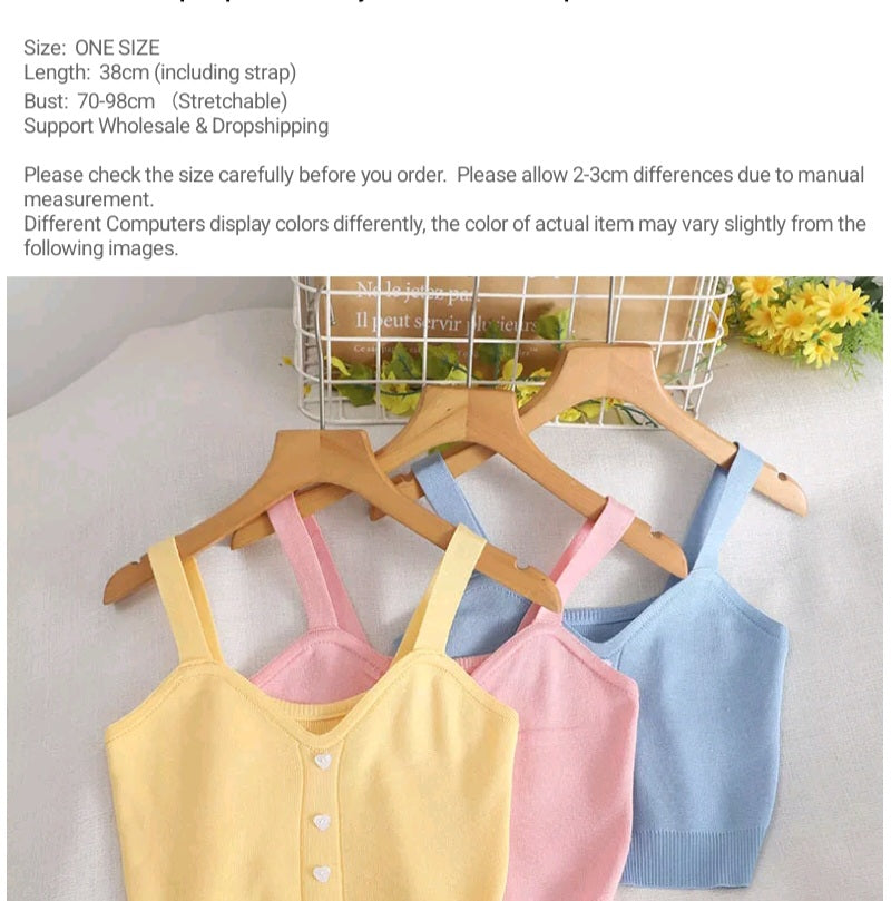 Heart Button V Neck Tank Top