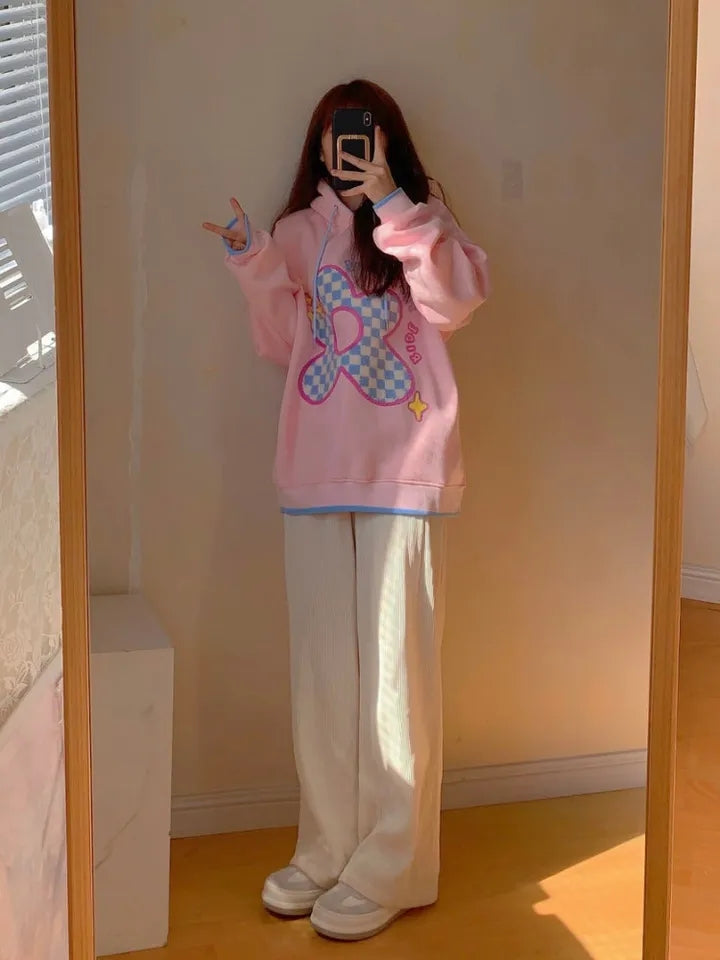 Pink Flower Lattice Embroidery Hoodie