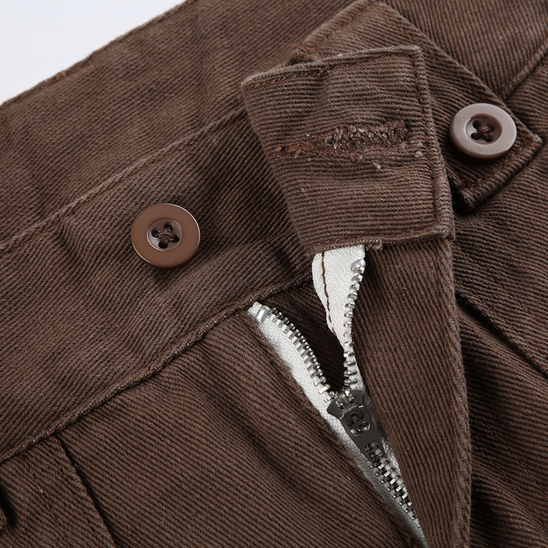 Brown Flare Boot Cut High Waist Trousers