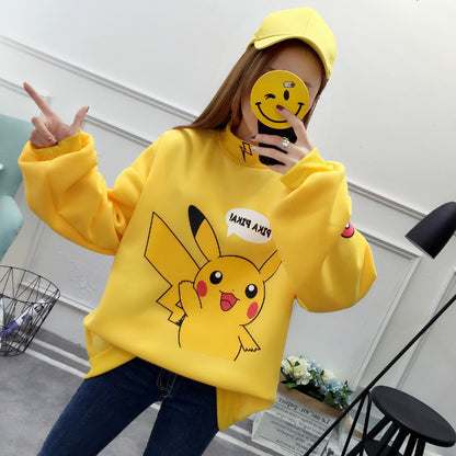 Cute Pikachu Cartoon Oversized Sweater Turtleneck Long Sleeve Shirt Pullover Hoodie Sweatshirt E-Girl Kawaii Korean Japanese Harajuku Retro Streetwear