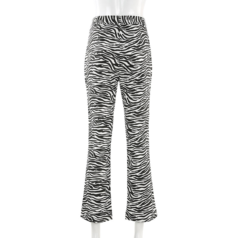 Cute Zebra Animal Print Elegant Pant High Waisted Trouser Bottoms T E-Girl Kawaii Korean Japanese Harajuku Chinese Retro Streetwear Aesthetic