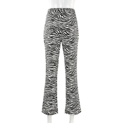 Cute Zebra Animal Print Elegant Pant High Waisted Trouser Bottoms T E-Girl Kawaii Korean Japanese Harajuku Chinese Retro Streetwear Aesthetic