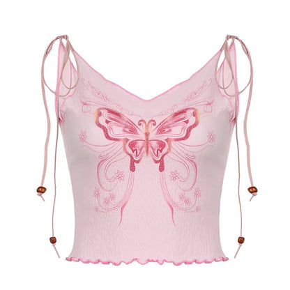 Butterfly Ruffle Trim Crop Top