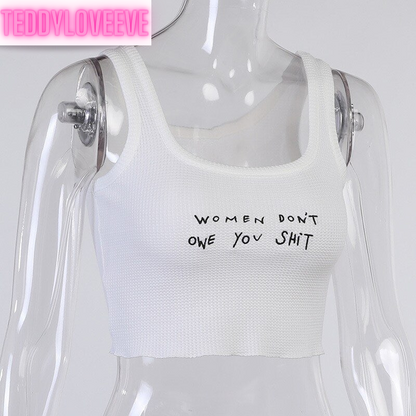 Cute Knit Indie Letter Embroidery Black White Tank Top Crop Top Sleeveless Shirt Goth Punk Casual E-Girl Kawaii Korean Japanese Harajuku Streetwear