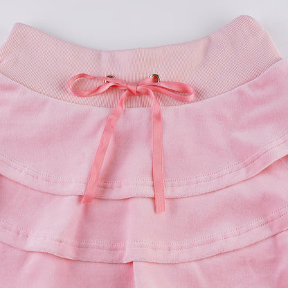 2PCS Pink Zipper Hoodie + Tiered Mini Skirt Set