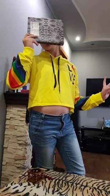 Love Letter Rainbow LGBT Cropped Hoodie Sweatshirt Pullover Long Sleeve Tee Shirt T-shirt Top E-Girl Kawaii Korean Japanese Harajuku Streetwear