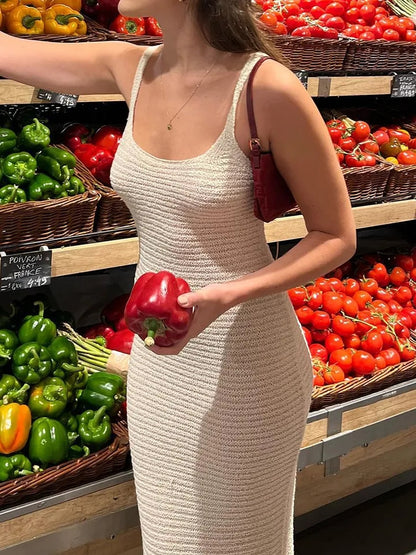 White Knit Spaghetti Strap Bodycon Mini Dress