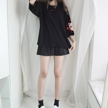 Fox Anime Cartoon Print Vintage Black T-shirt Short Sleeve Tee Shirt Causal Summer Top E-Girl Kawaii Korean Japanese Harajuku Streetwear