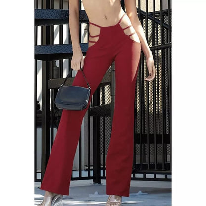 Cute Black Sexy Cut Out Pant Slim Sweat Hallow Out Flare Trousers Bell Bottoms E-Girl Kawaii Korean Japanese Harajuku Retro Streetwear