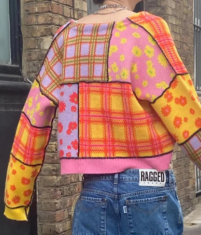 Funky Colorful Pattern Sweater Cardigan