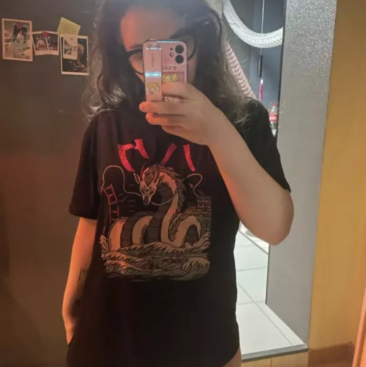 Cute Black Dragon Anime Cartoon Print Oversize Loose Short Sleeve T-shirt Aesthetic Casual Summer E-Girl Kawaii Korean Japanese Harajuku Street