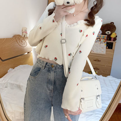 2PCS Floral Print Knit Camisole + Cardigan