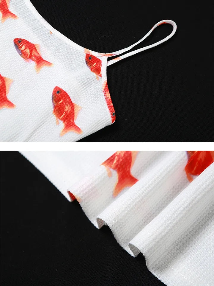 Goldfish Print Ribbed Mini Dress
