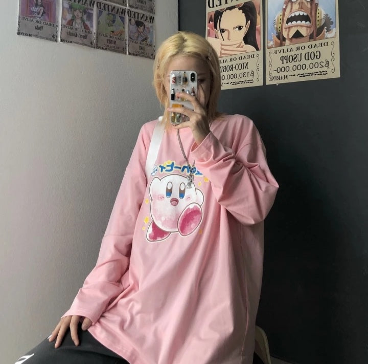 Japanese Anime Cartoon Print Oversize Long Sleeve Shirt