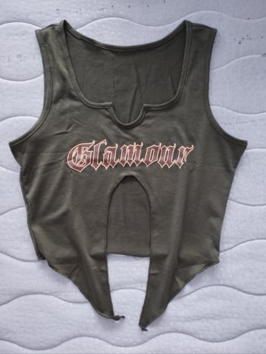Green Graphic Print Cut Out Tank Top