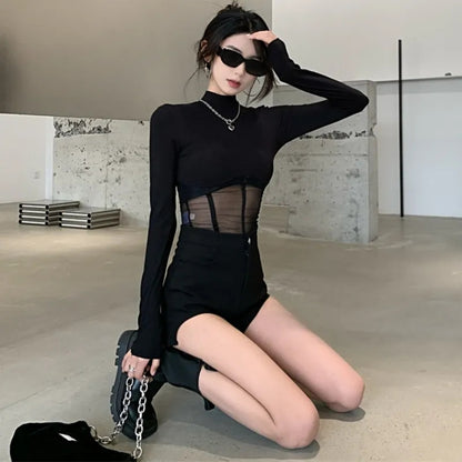 Black See Through Long Sleeve Shirt