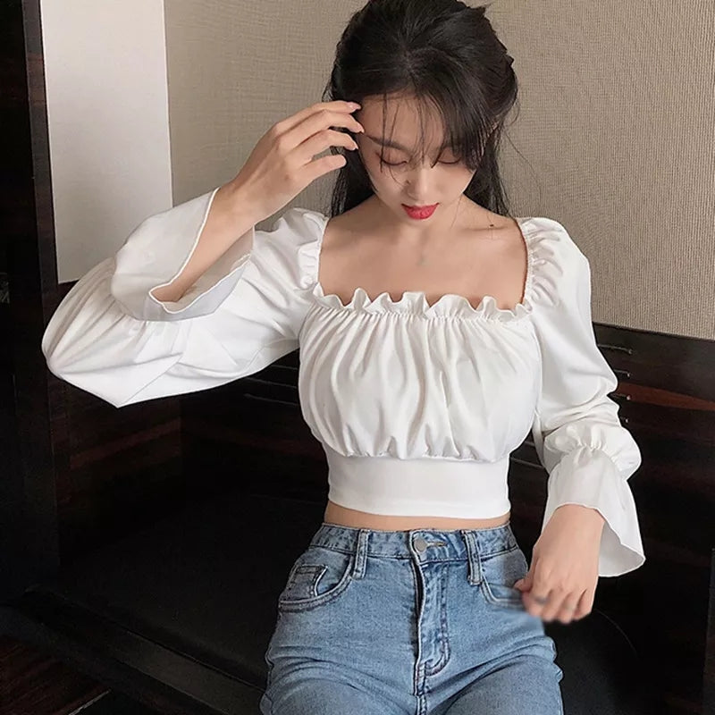Bandage Lace Up Puff Long Sleeve Blouse