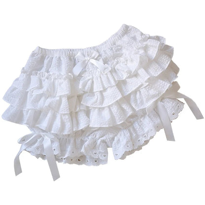 White Frilly Lace Ruffle Bloomer Shorts