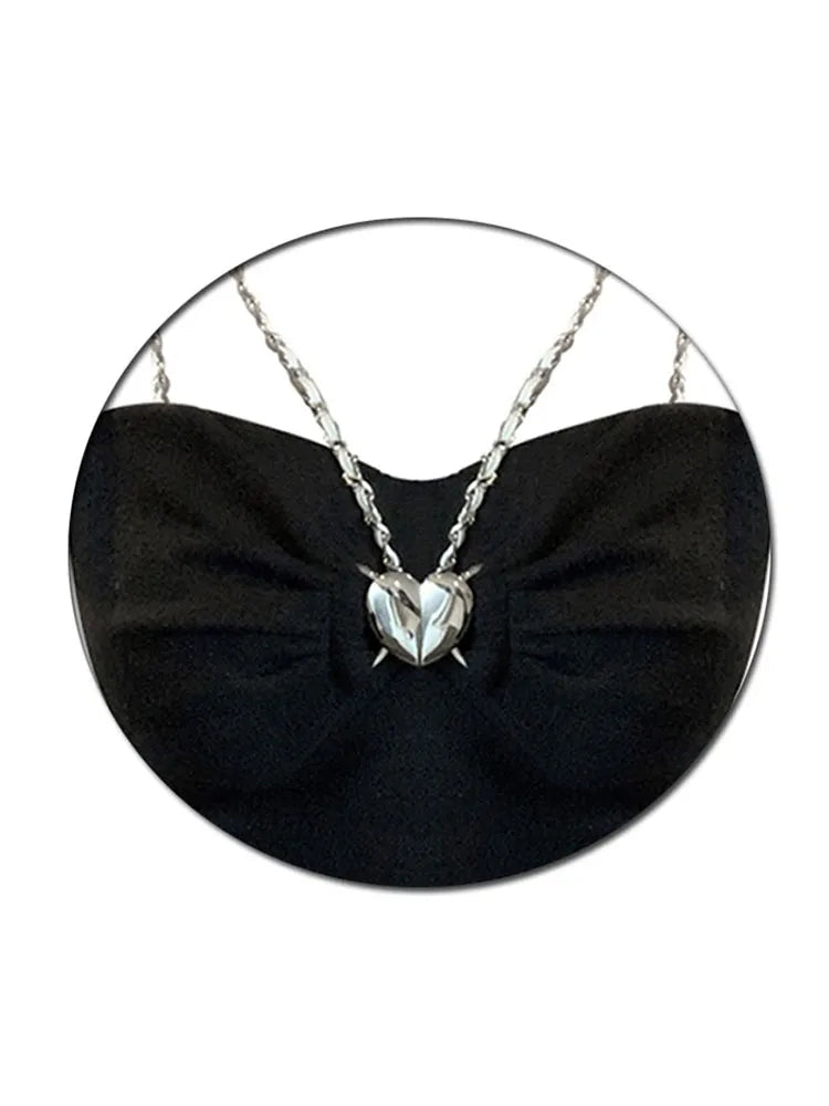 Black Heart Chain Strap Crop Top