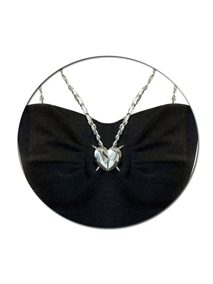 Black Heart Chain Strap Crop Top