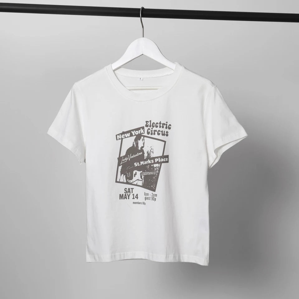 Cute 90s Vintage Guitar Retro White Short Sleeve T- Shirt Top Aesthetic Casual Summer E-Girl Kawaii Korean Japanese Harajuku
