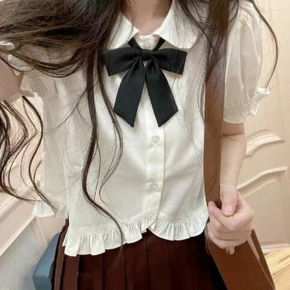 Sweet Peterpan Collar Ruffle Short Sleeve Blouse