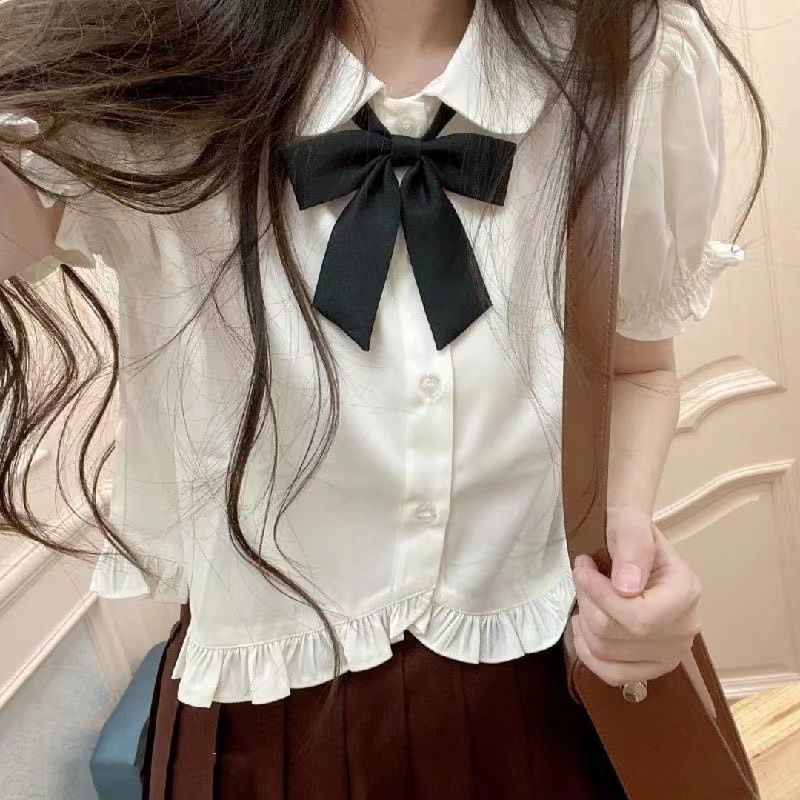 Sweet Peterpan Collar Ruffle Short Sleeve Blouse