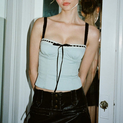Blue Lace Bandage Slip Tank Top
