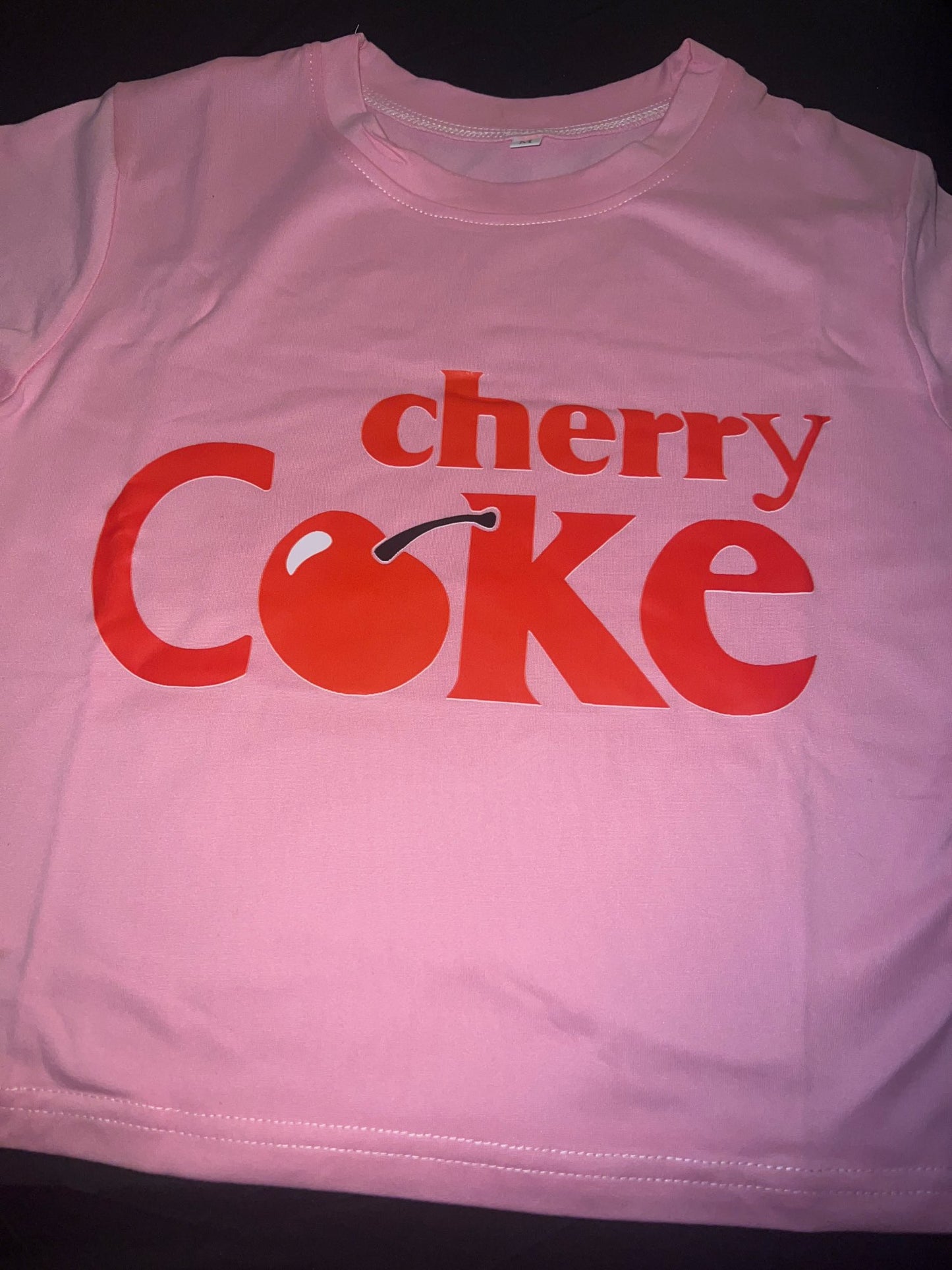 Pink Cherry Soda Print Crop T-shirt