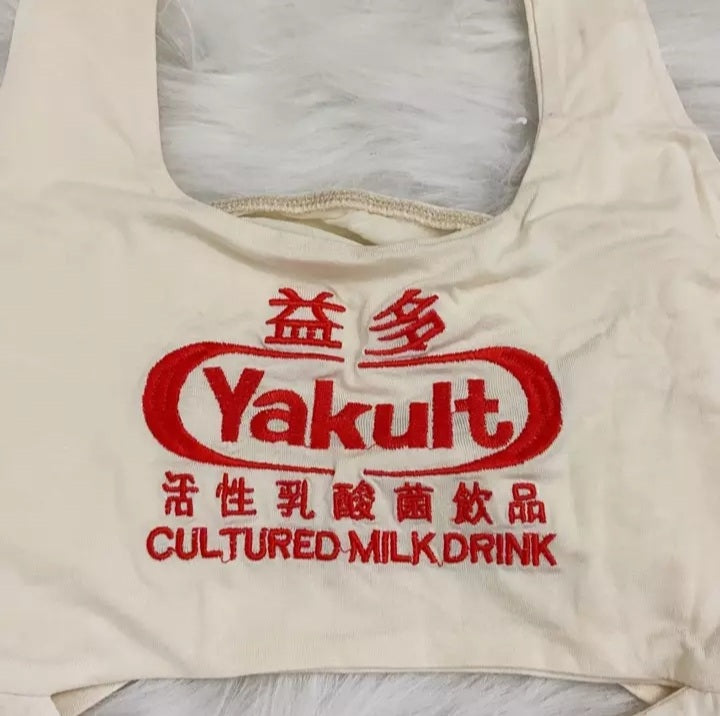 Cute Sexy Yogurt Embroidery Backless Strappy Sleeveless Shirt Tank Crop Top Summer Aesthetic Casual E-Girl Kawaii Korean Japanese Harajuku