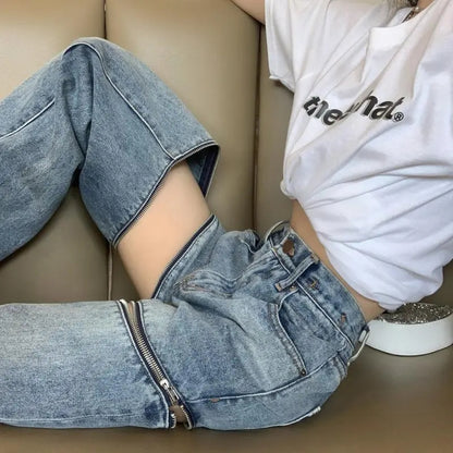 Zipper High Waist Denim Jeans
